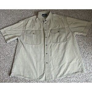 Men's New Man Tan Short Sleeve Button Down Shirt, 100% Cotton, French, Size XL